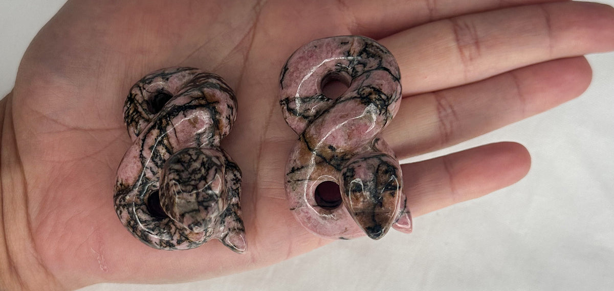 Intuitive Selection Rhodonite Snake Carving - Healing Crystal