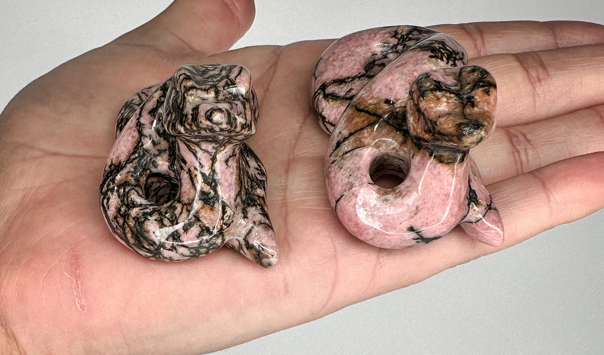 Intuitive Selection Rhodonite Snake Carving - Healing Crystal