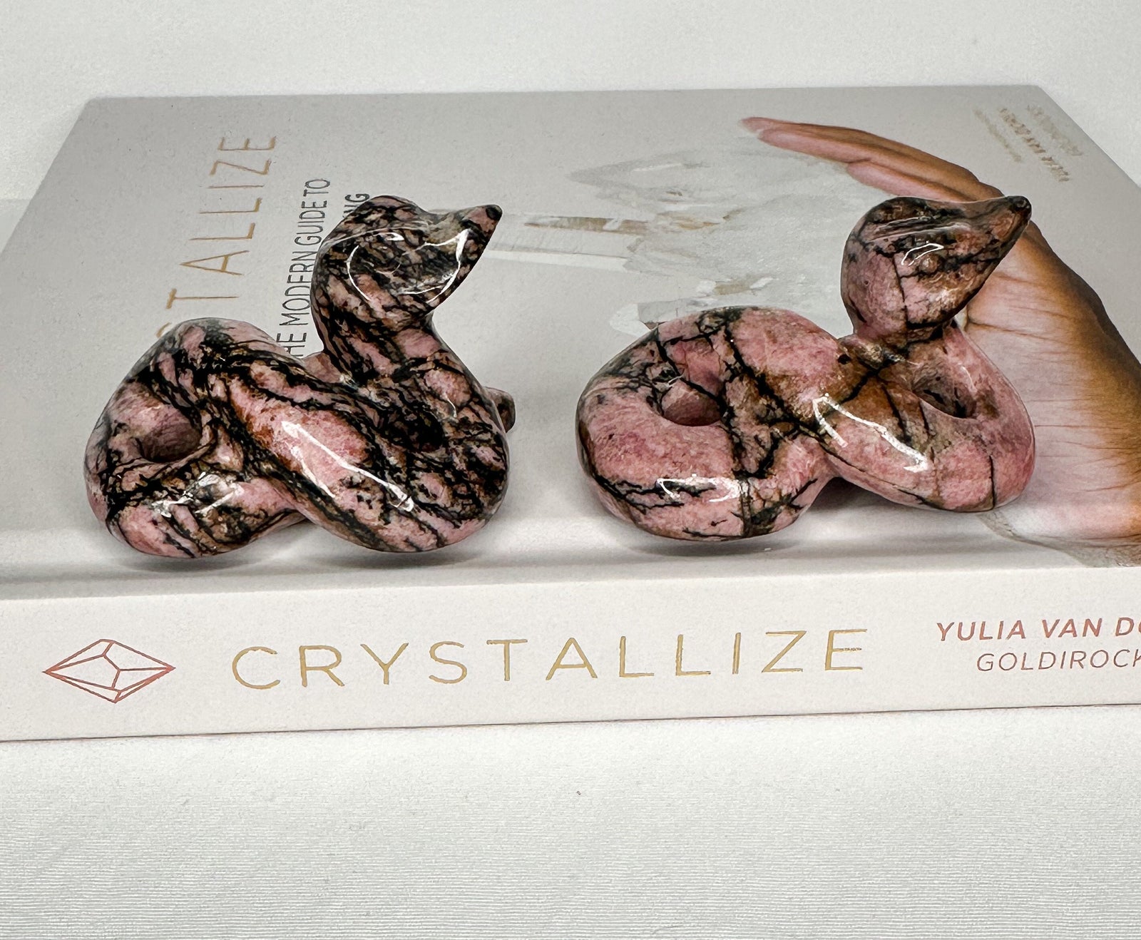 Intuitive Selection Rhodonite Snake Carving - Healing Crystal