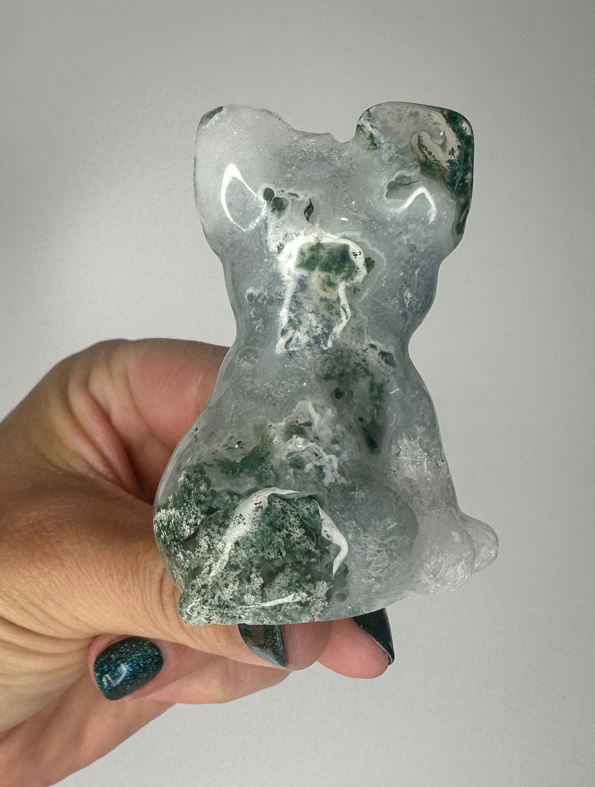Unique Moss Agate French Bulldog Carving