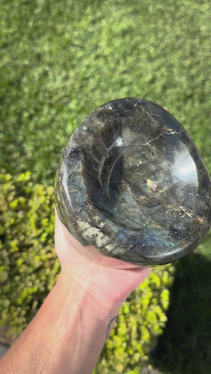 XL Labradorite Bowl Carving from Madagascar | Flash, Protection & Luxury Crystal Décor