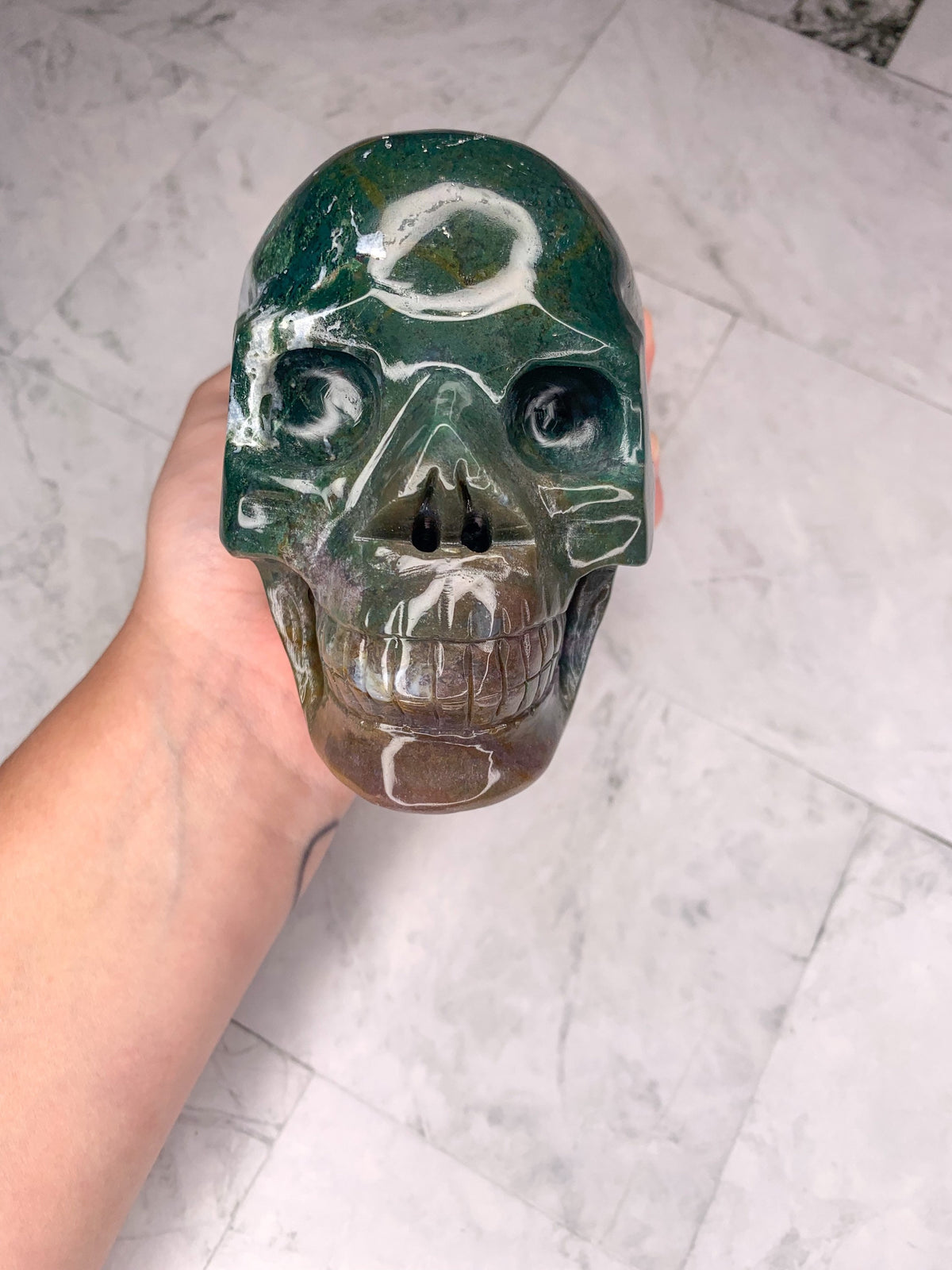 Moss Agate Skull (XL) | Growth & Earth Energy | Statement Crystal
