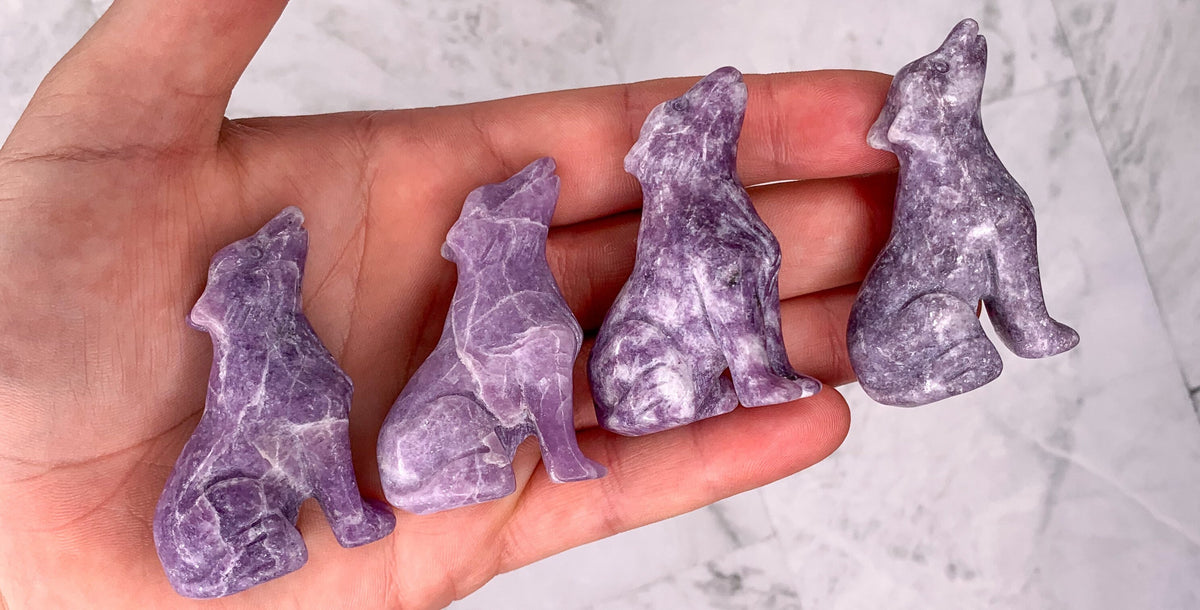 Lepidolite Wolf Carving