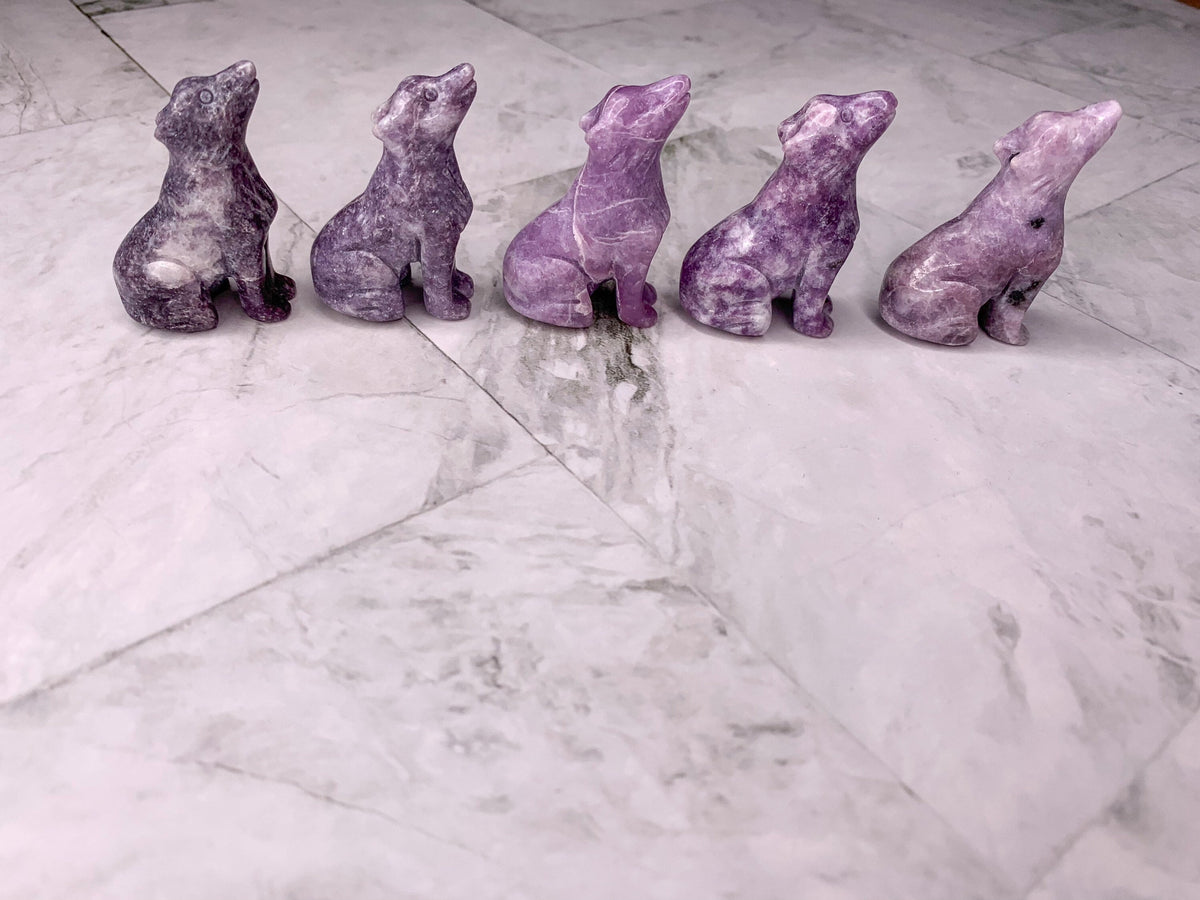 Lepidolite Wolf Carving