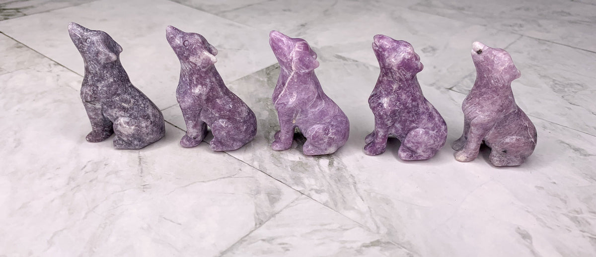 Lepidolite Wolf Carving
