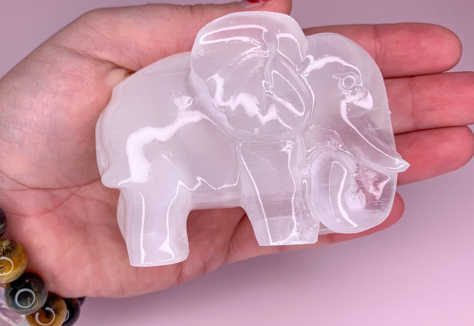 Selenite Elephant Carving