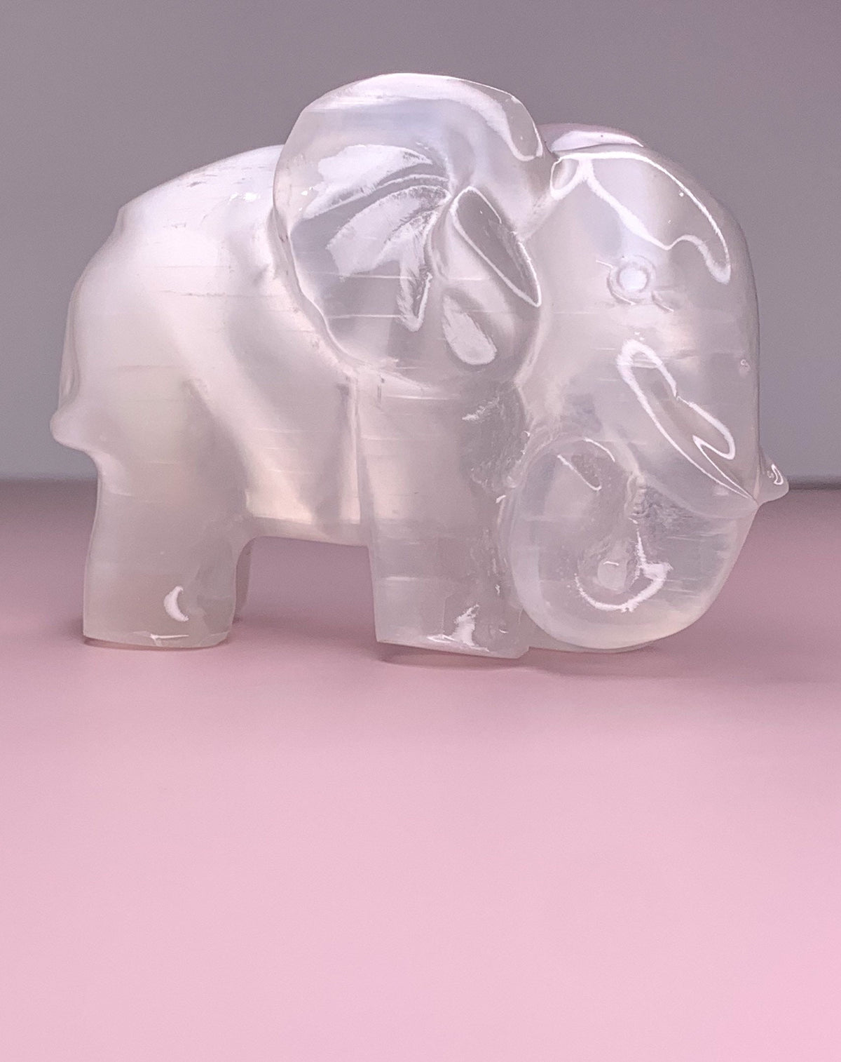 Selenite Elephant Carving