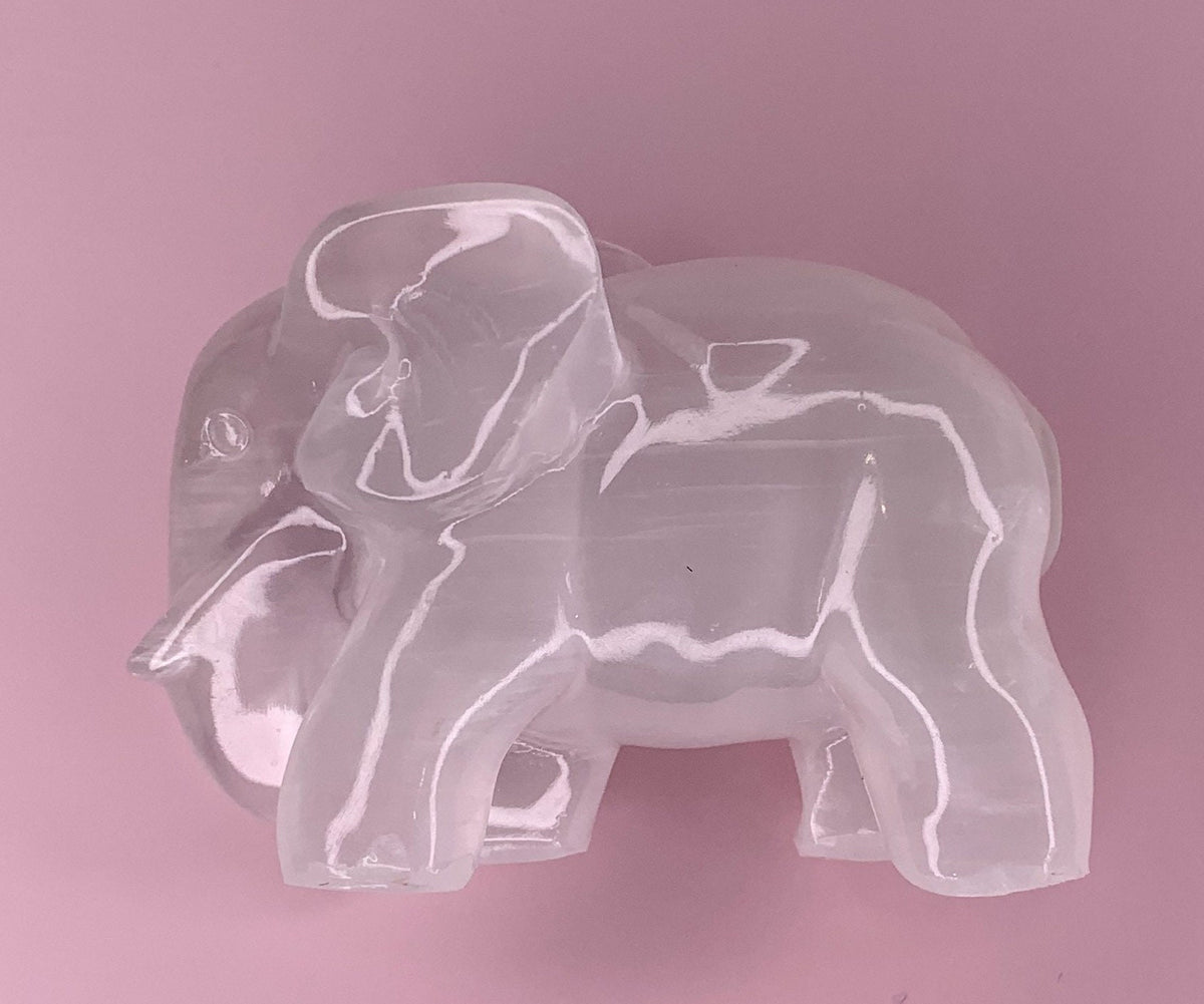 Selenite Elephant Carving