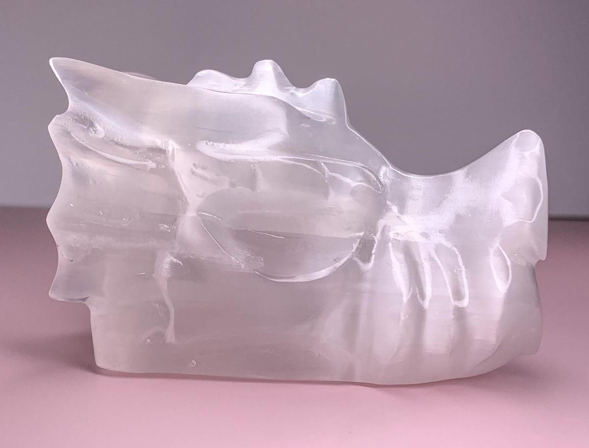 Selenite Dragon Head Carving