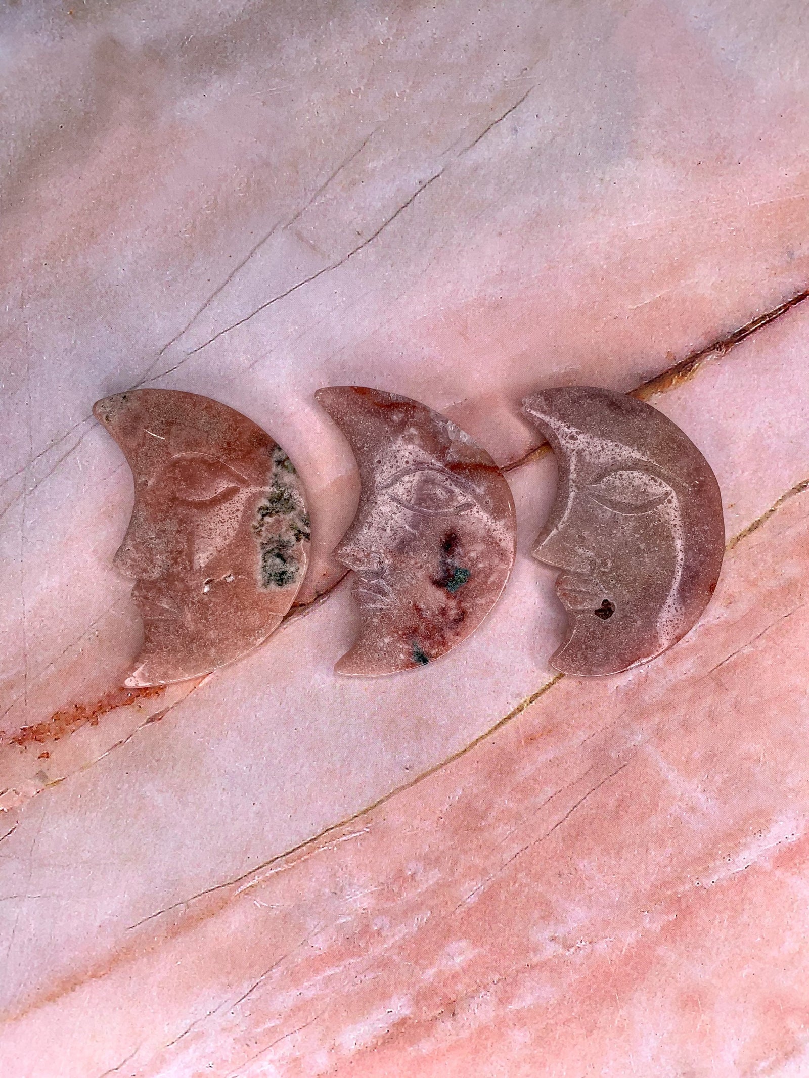 Pink Amethyst Moon With Face