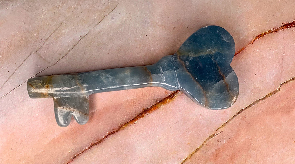 Blue Onyx  Crystal Heart Large  Key