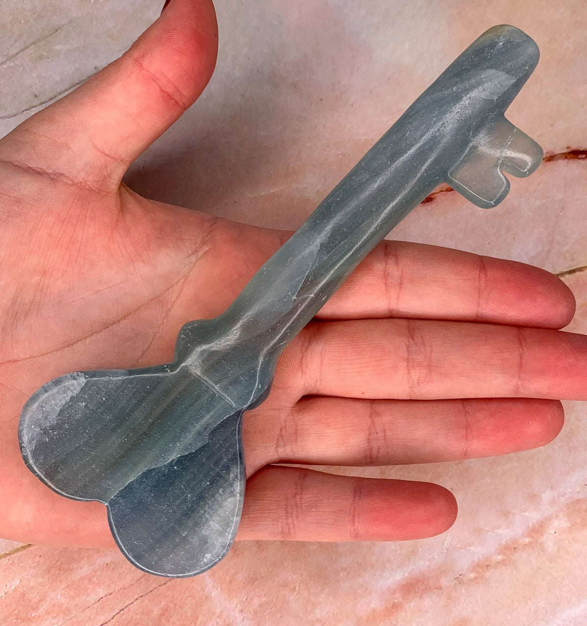 Large  Blue Onyx Crystal Heart Key