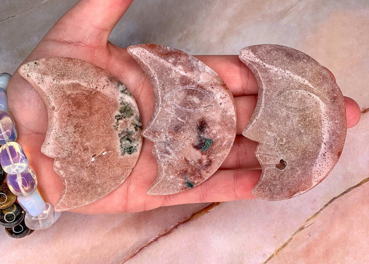 Pink Amethyst Moon With Face