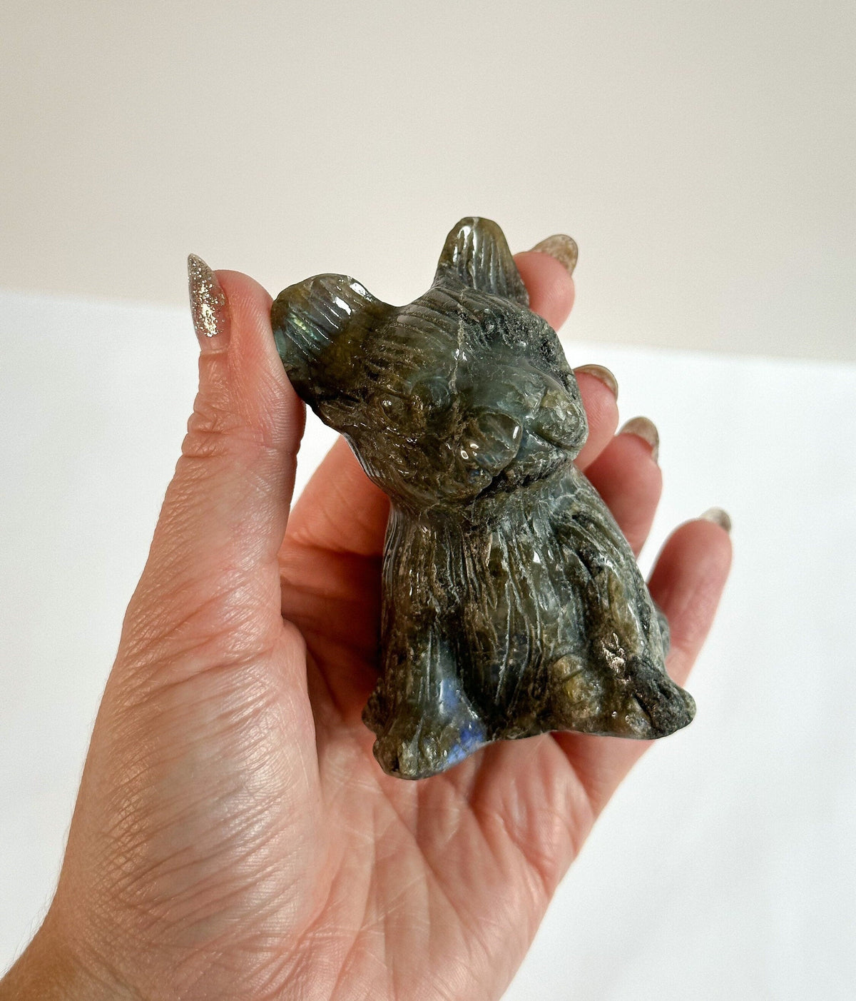 Large Labradorite French Bulldog, Natural Labradorite Dog, Flashy labradorite, Labradorite French Bulldog Carving, Mined Crystals
