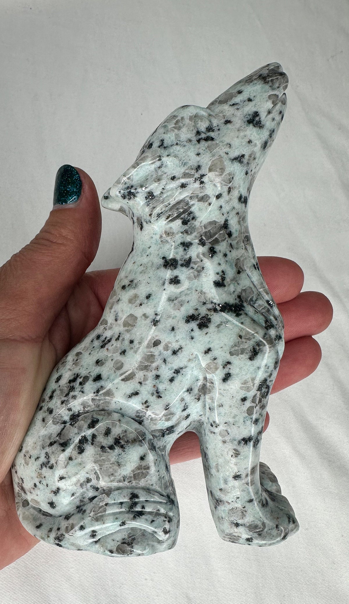 Large Kiwi Jasper Crystal Wolf Carving