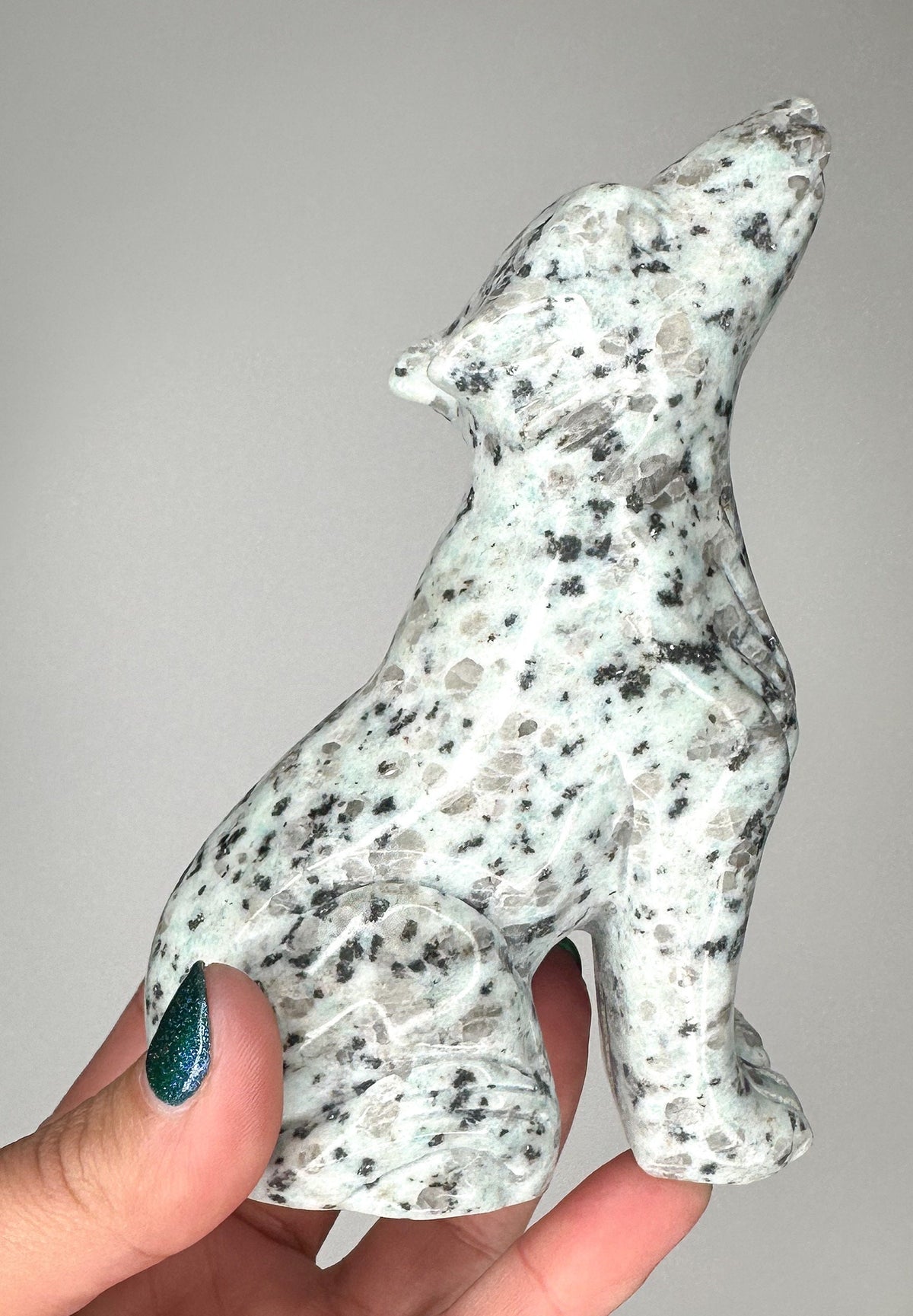 Large Kiwi Jasper Crystal Wolf Carving