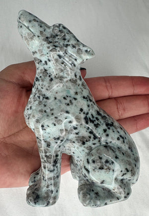 Large Kiwi Jasper Crystal Wolf Carving