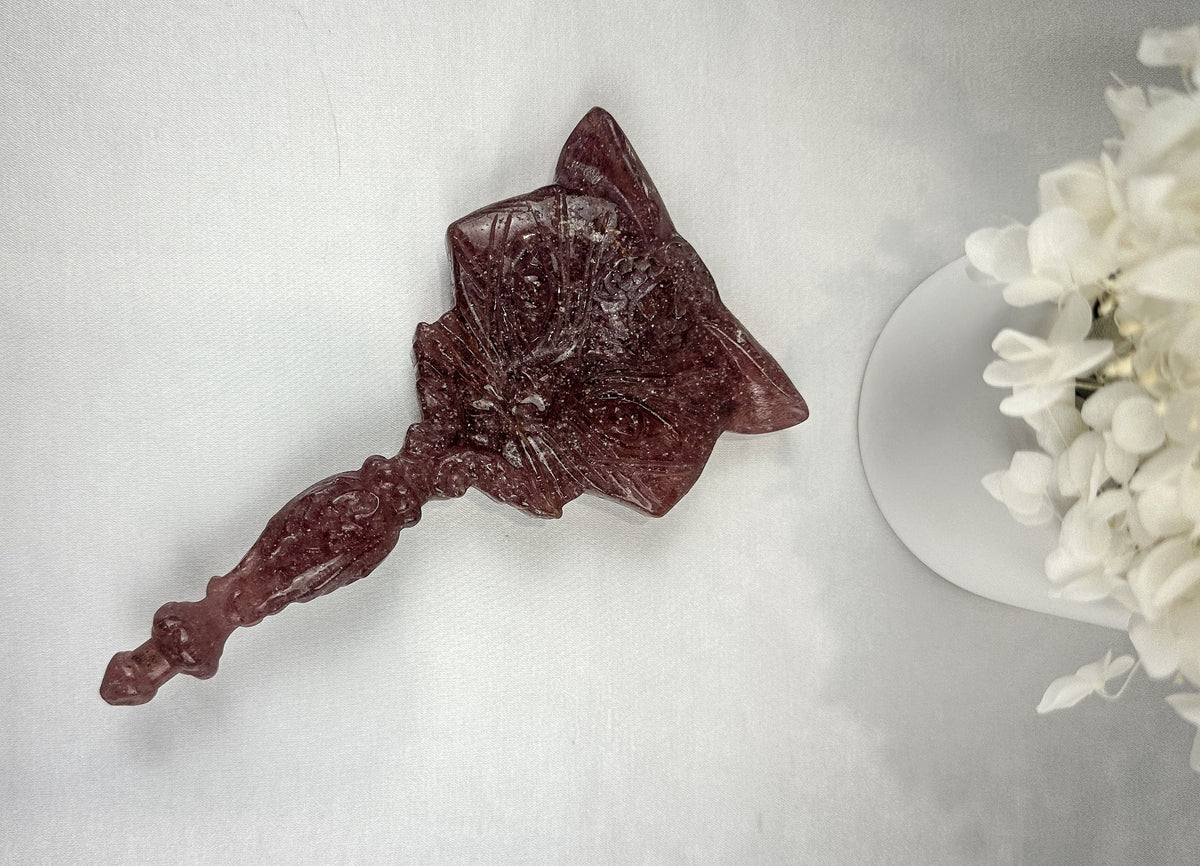Adorable Cat-Shaped Strawberry Quartz Mirror - One of a Kind