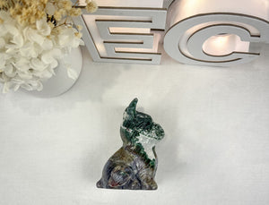 Large Natural Moss Agate French Bulldog Carving