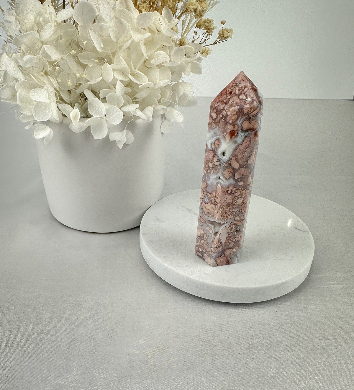 Enchanting Pink Agate Tower with Druzy Pockets - Small & Unique