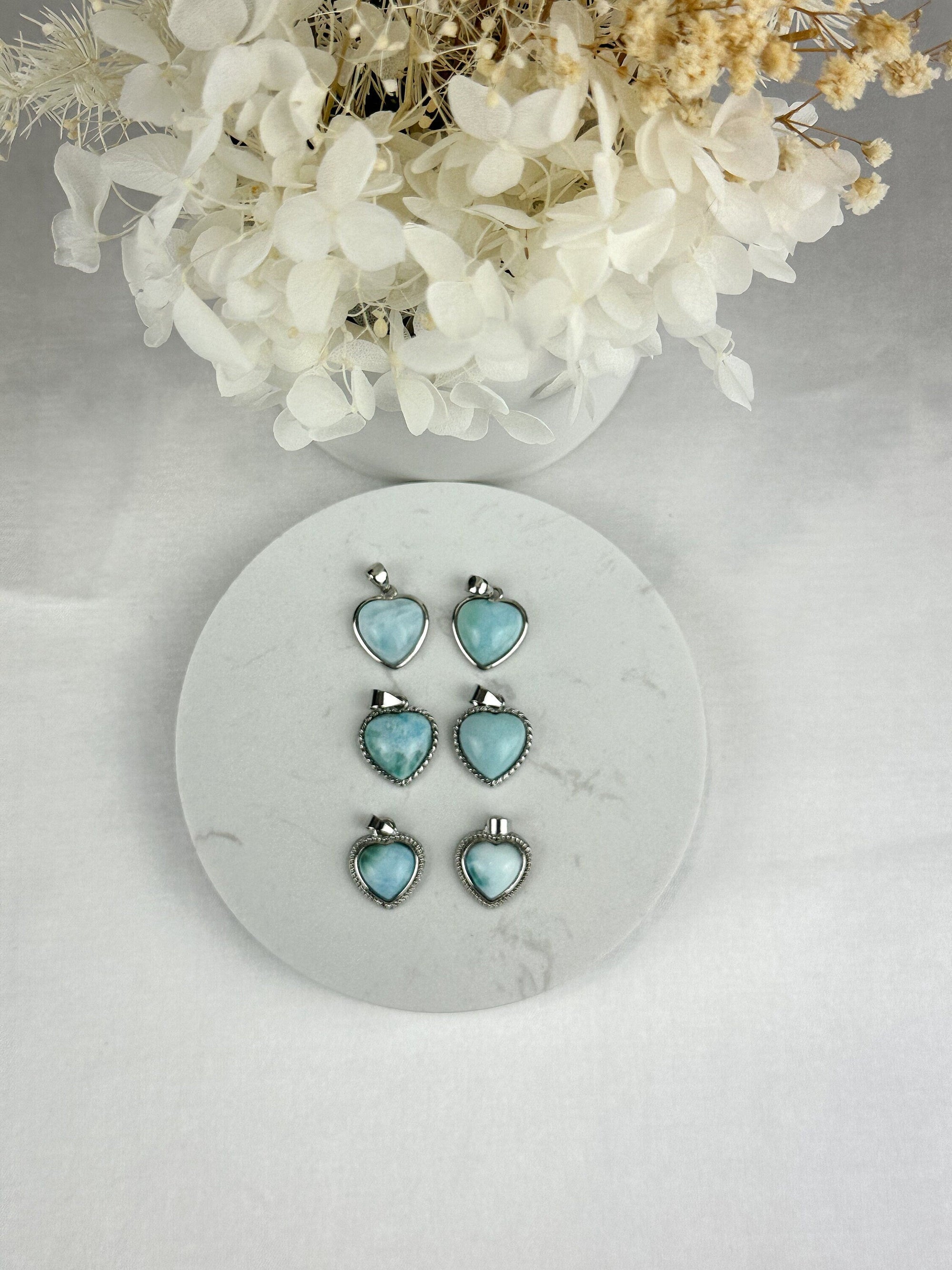Sterling Silver Heart-Shaped Larimar Pendant- 3 Styles Available