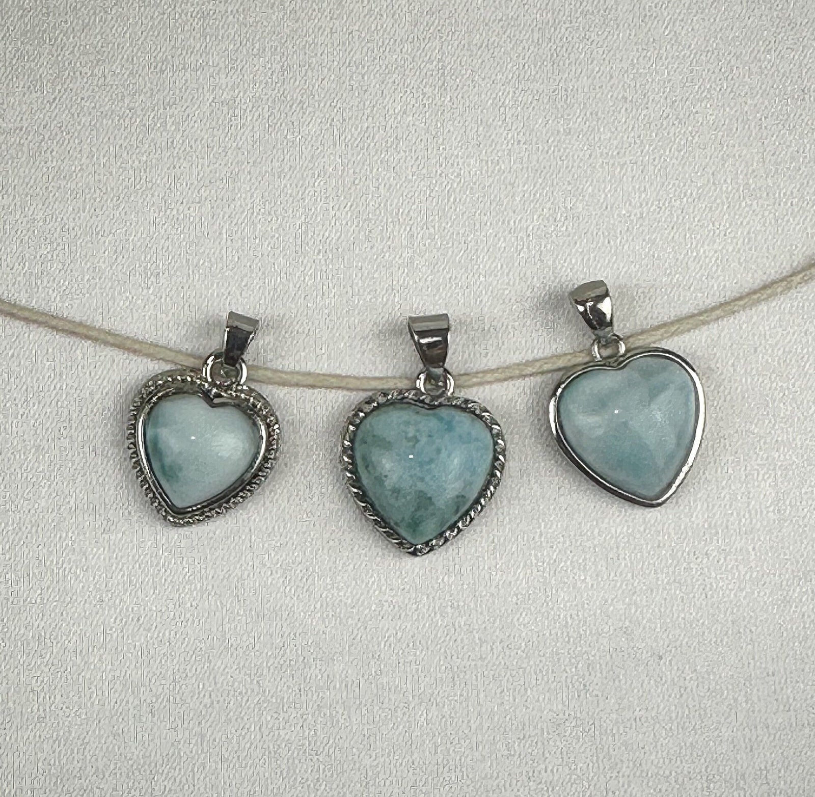 Sterling Silver Heart-Shaped Larimar Pendant- 3 Styles Available