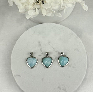 Sterling Silver Heart-Shaped Larimar Pendant- 3 Styles Available