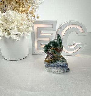 Large Natural Moss Agate French Bulldog Carving