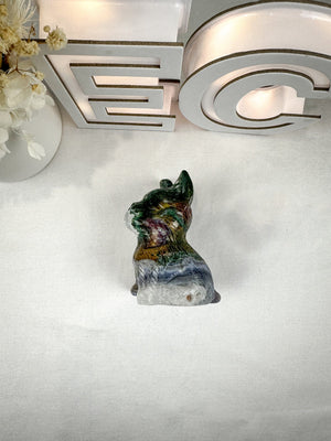 Large Natural Moss Agate French Bulldog Carving