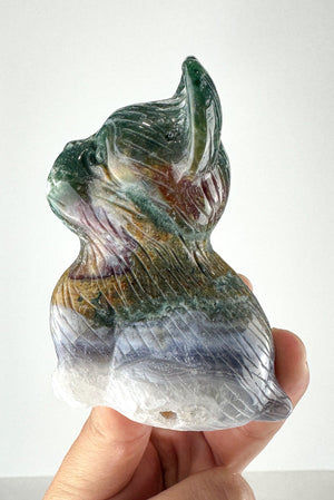 Large Natural Moss Agate French Bulldog Carving