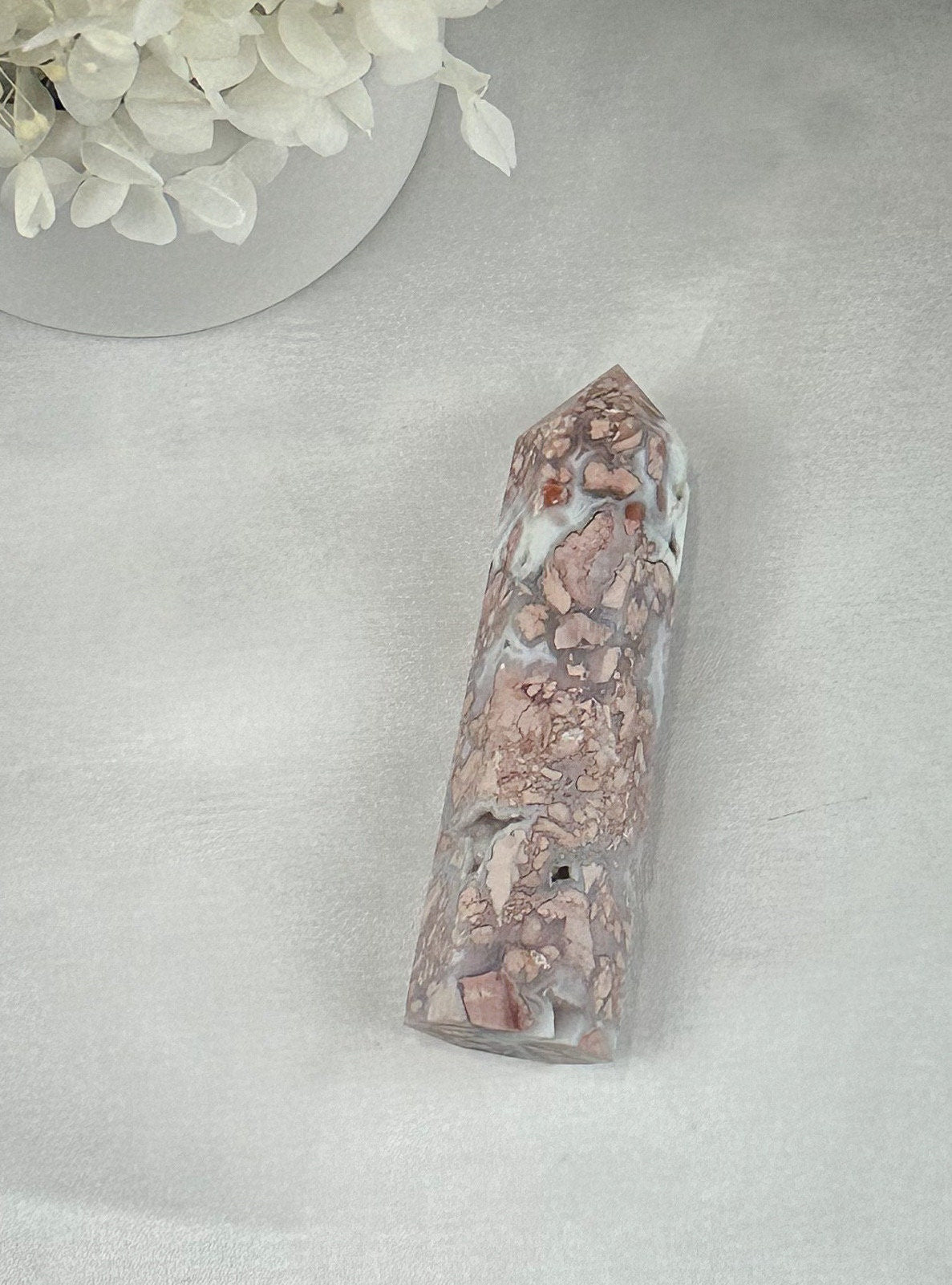 Pink Agate Tower with Druzy Pockets - Small & Unique