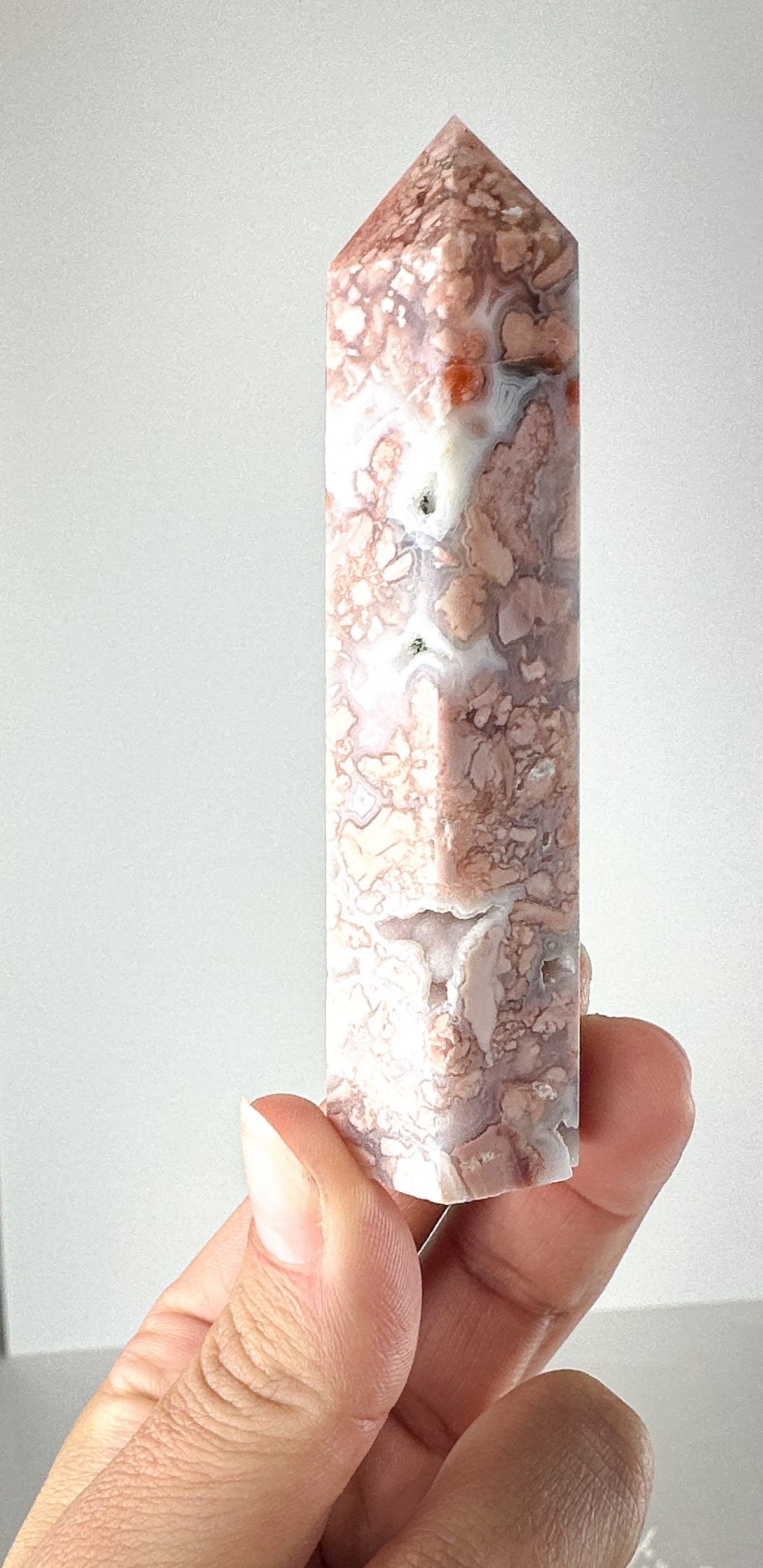 Pink Agate Tower with Druzy Pockets - Small & Unique