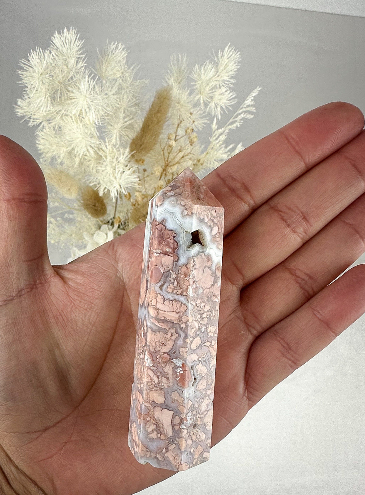 Pink Agate Tower with Druzy Pockets - Small & Unique