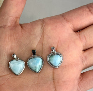 Sterling Silver Heart-Shaped Larimar Pendant- 3 Styles Available