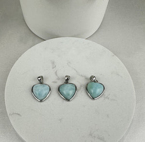 Sterling Silver Heart-Shaped Larimar Pendant- 3 Styles Available