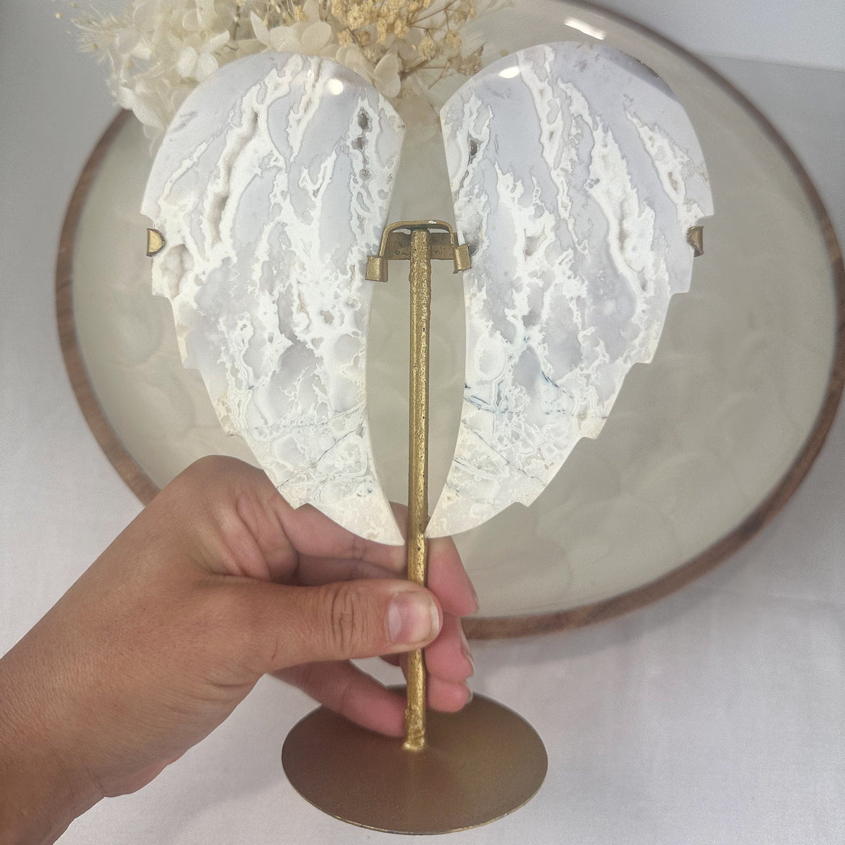 White Agate Druzy Wings on Stand | Statement Piece
