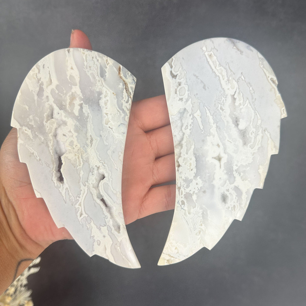 White Agate Druzy Wings on Stand | Spiritual Statement Piece