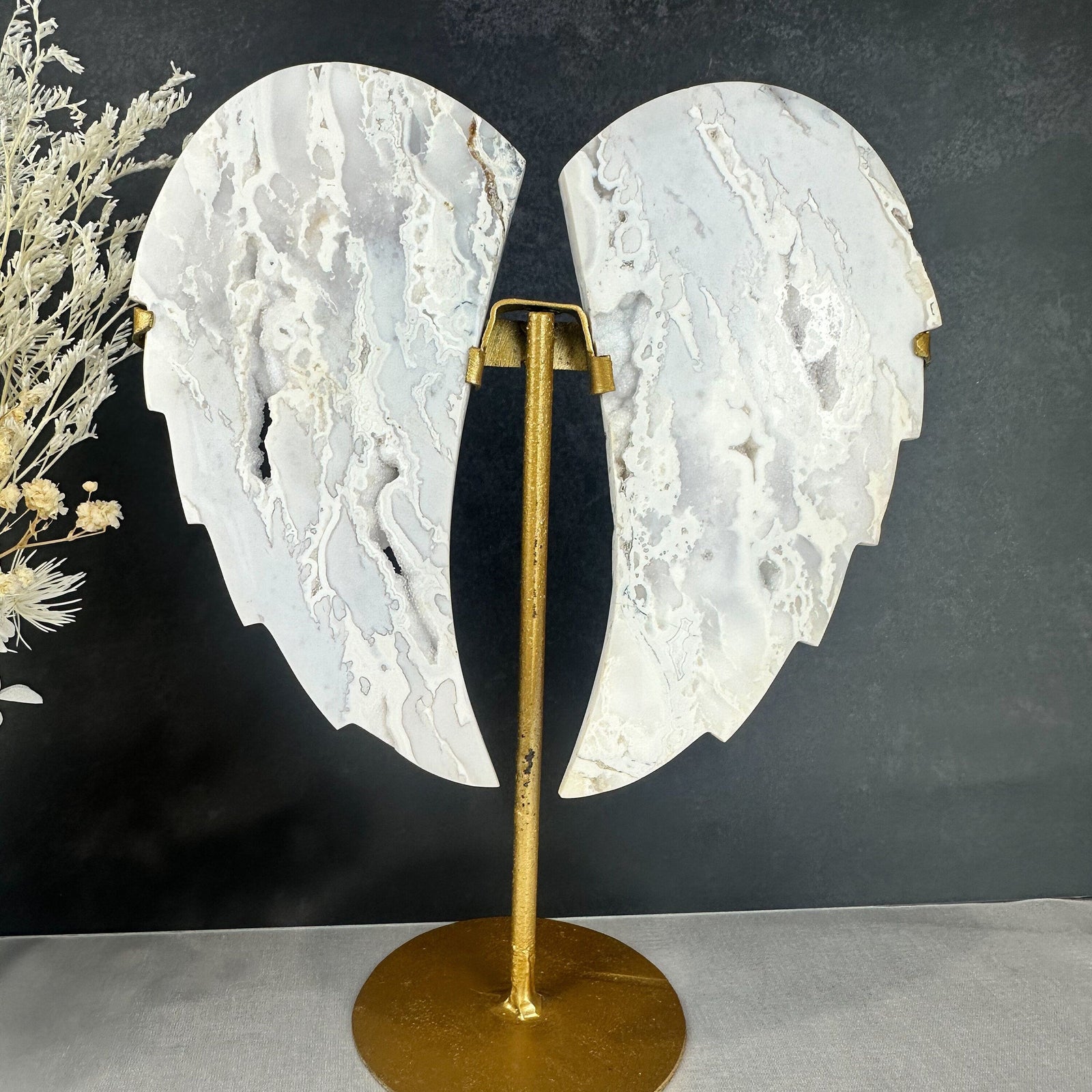 White Agate Druzy Wings on Stand | Spiritual Statement Piece