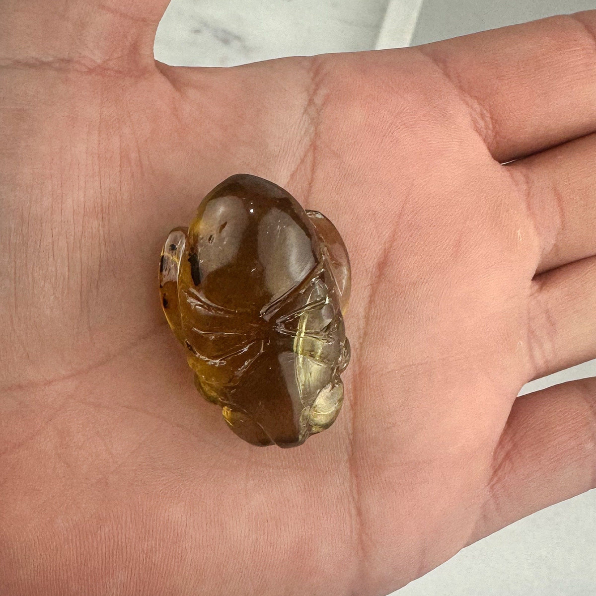 Hand-Carved Amber Bee - Honeybee Sculpture with Rainbows