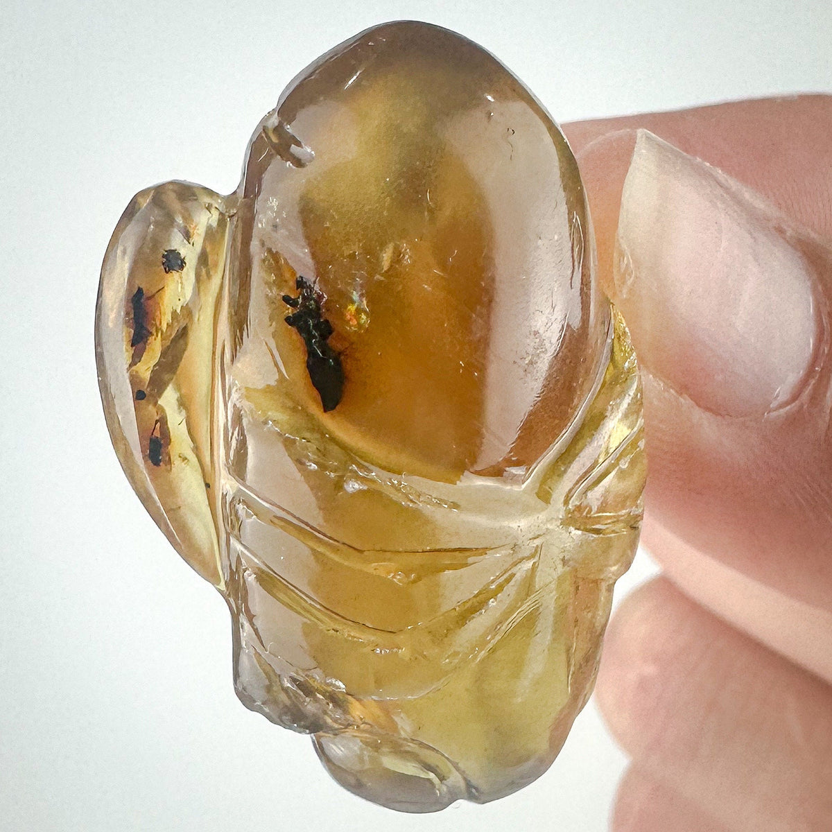 Hand-Carved Amber Bee - Honeybee Sculpture with Rainbows
