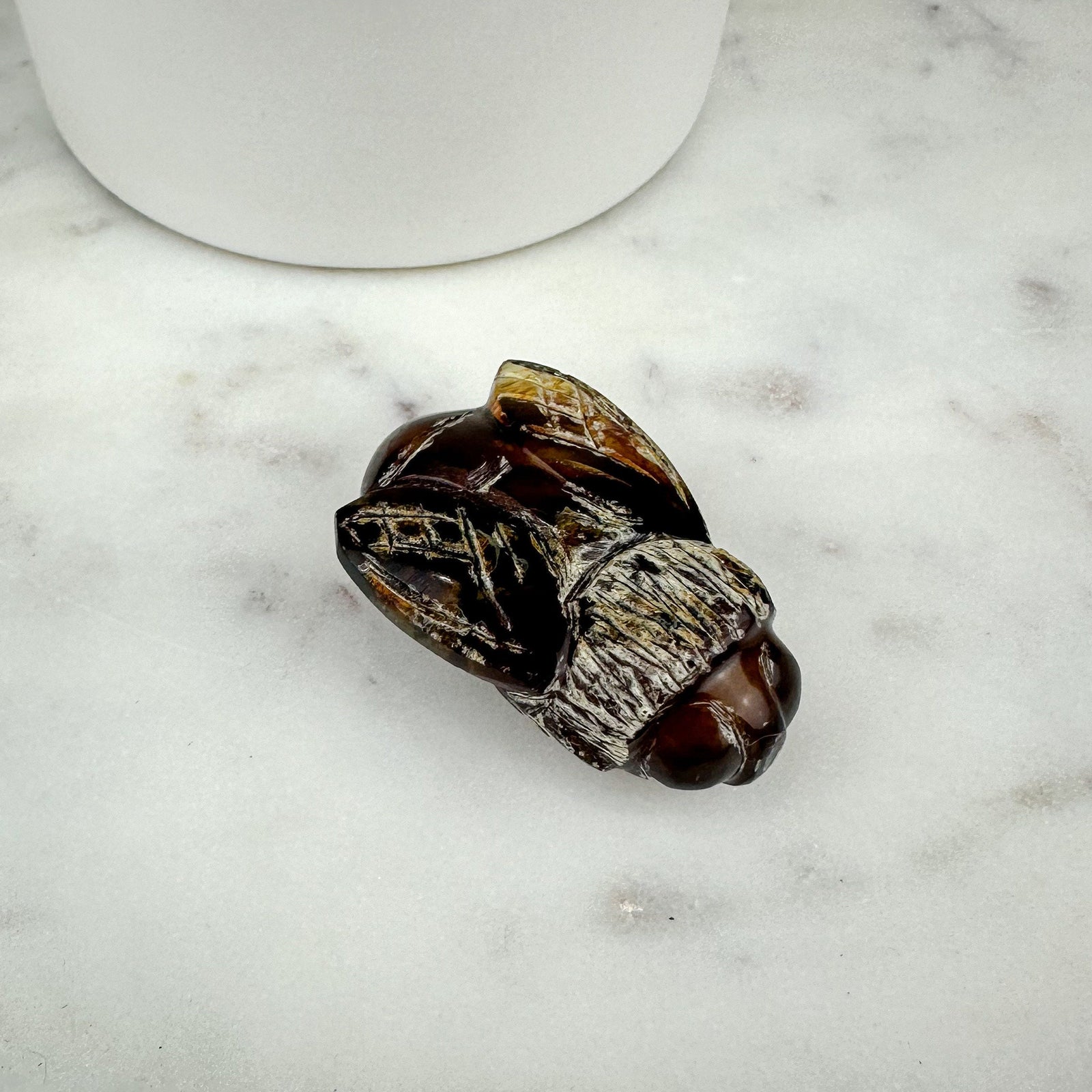 Exclusive Hand-Carved Amber Bee - Unique Honeybee Sculpture with Varied Amber Tones