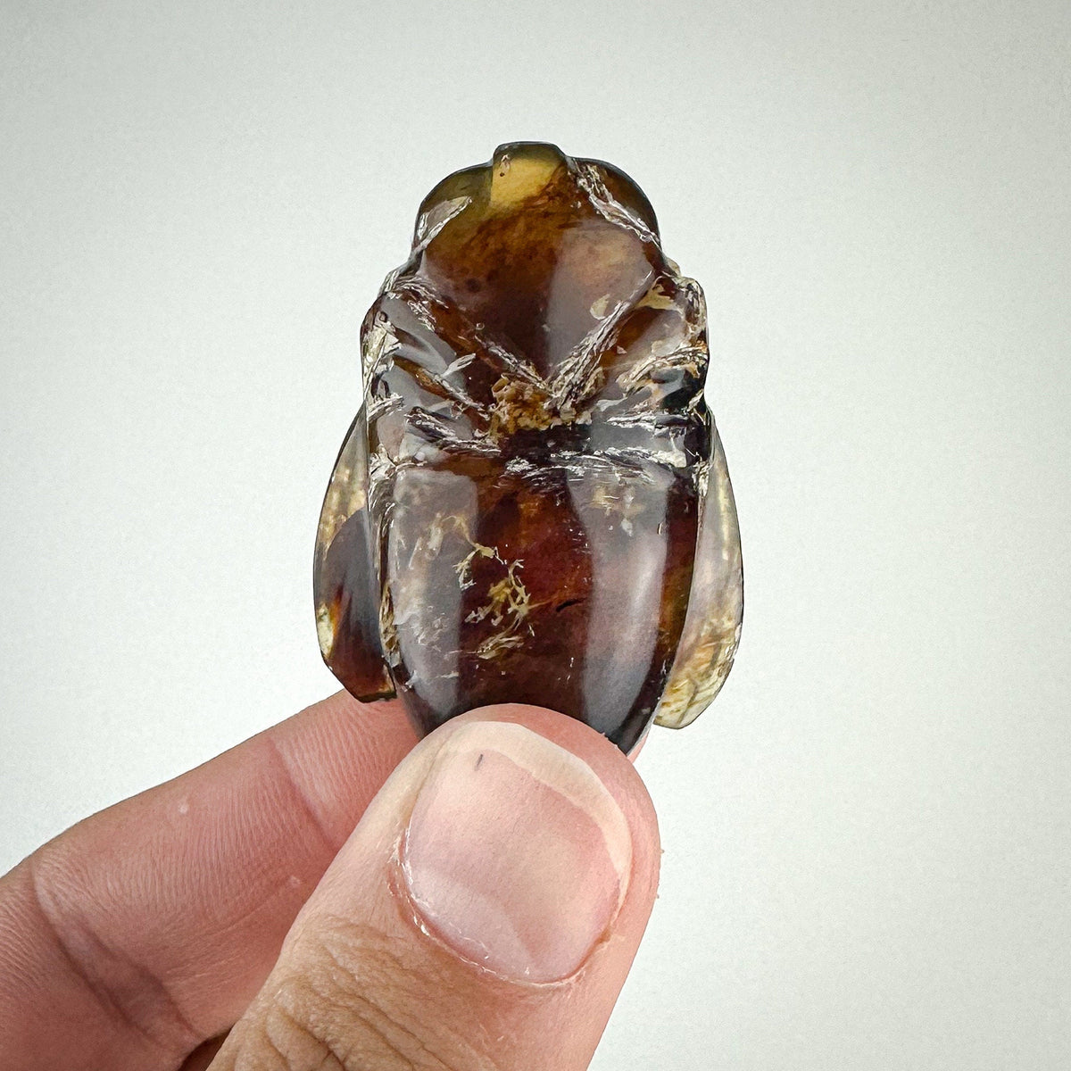 Hand-Carved Amber Bee - Honeybee Sculpture with Varied Amber Tones