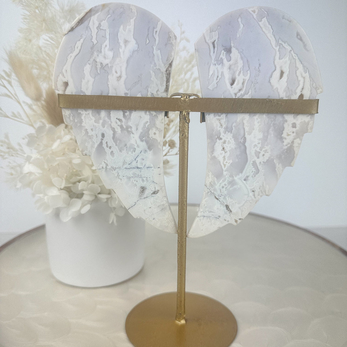 White Agate Druzy Wings on Stand | Statement Piece