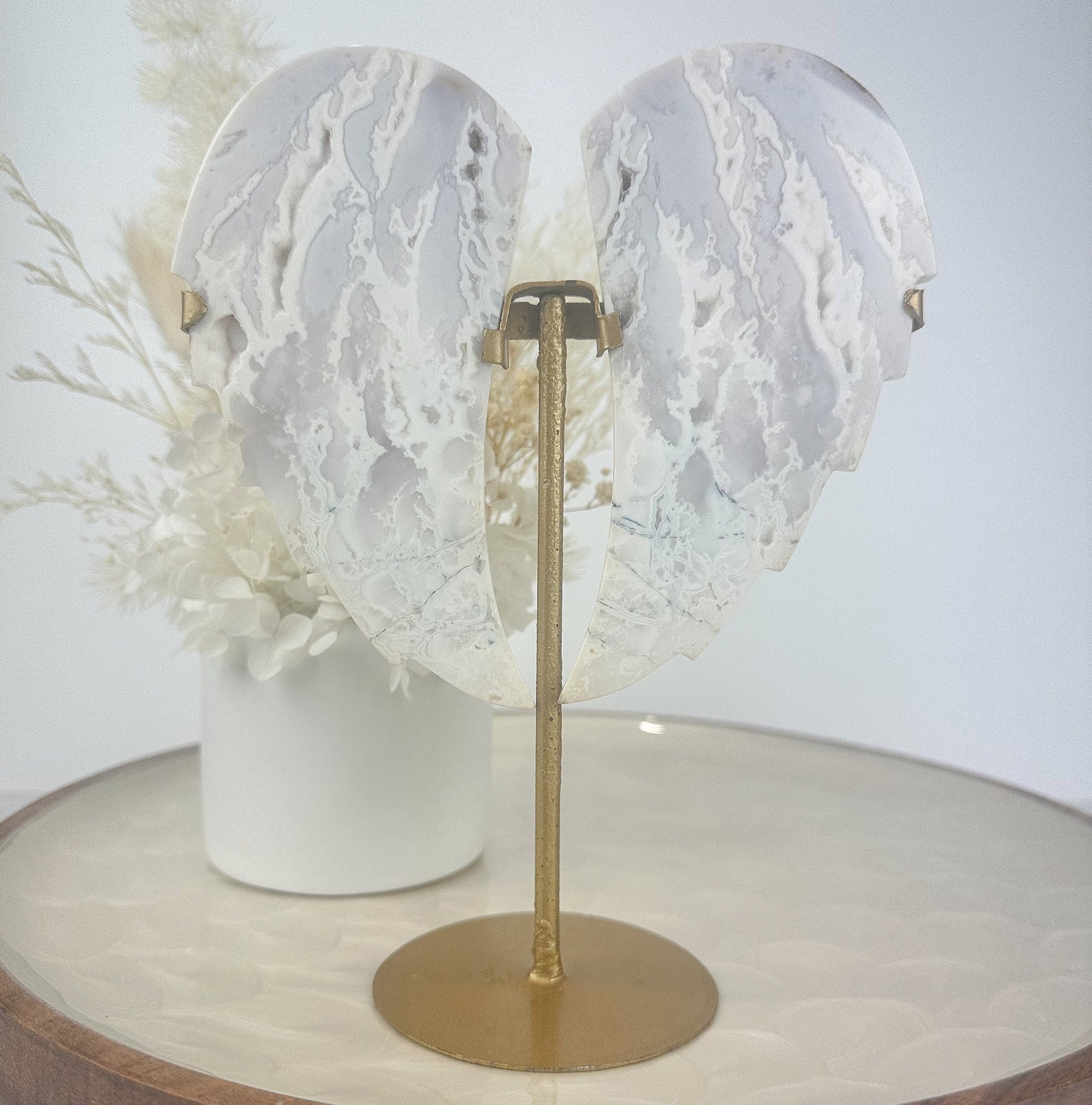 White Agate Druzy Wings on Stand | Spiritual Statement Piece