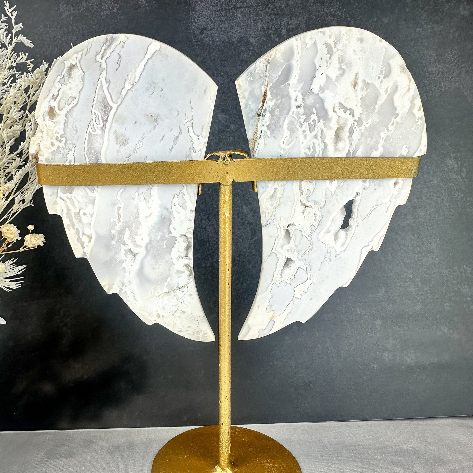 White Agate Druzy Wings on Stand | Spiritual Statement Piece