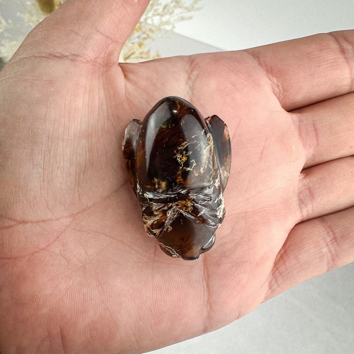 Hand-Carved Amber Bee - Honeybee Sculpture with Varied Amber Tones